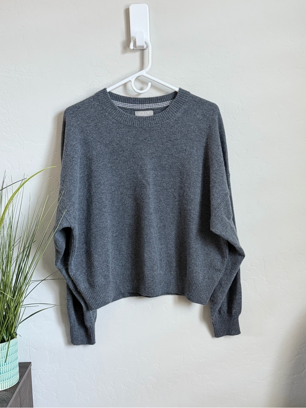J.Crew 100% Cashmere Blouson Sleeve Gray Boxy Crewneck Small